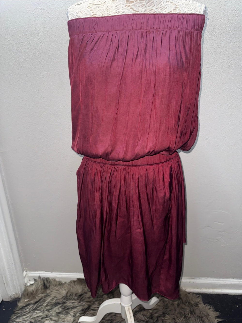Halston Heritage Strapless Burgundy Blouson Dress